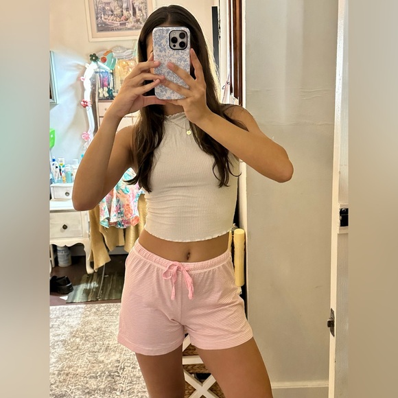 Pink and White Striped Drawstring Lounge Shorts - Picture 4 of 4